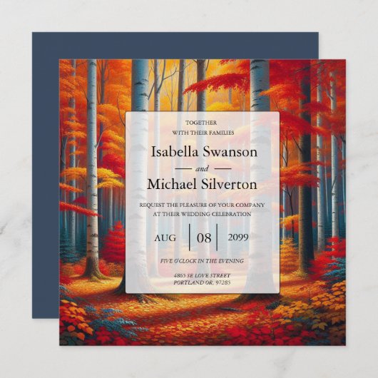 Rustic Birch Tree Fall Wedding 招待状 (正面/裏面)