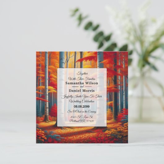 Rustic Birch Tree Fall Wedding 招待状 (スタンド正面)