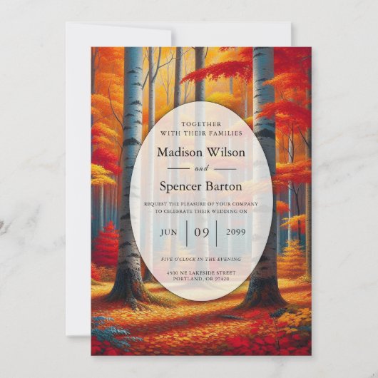 Rustic Birch Tree Fall Wedding 招待状 (正面)