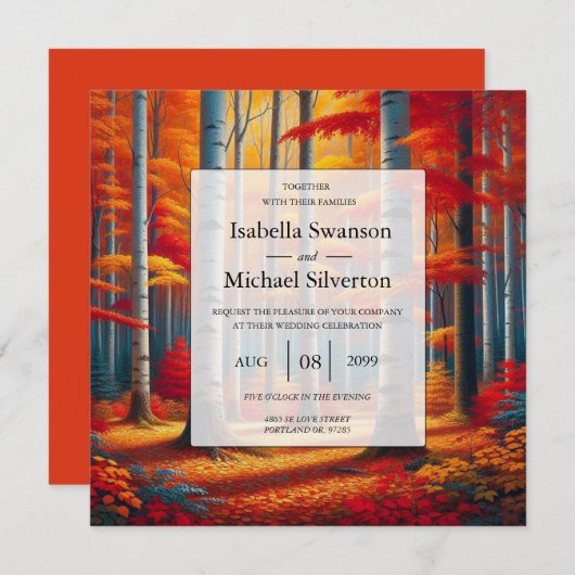 Rustic Birch Tree Fall Wedding 招待状 (正面/裏面)