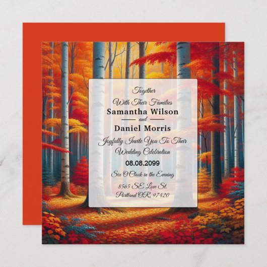 Rustic Birch Tree Fall Wedding 招待状 (正面/裏面)