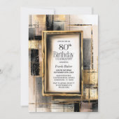 Rustic Black and Gold 80th Birthday Party 招待状 (正面)