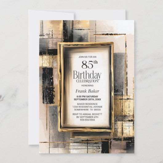 Rustic Black and Gold 85th Birthday Party 招待状 (正面)