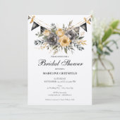 Rustic Black and Peach Floral Bridal Shower 招待状 (スタンド正面)