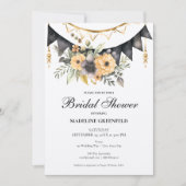 Rustic Black and Peach Floral Bridal Shower 招待状 (正面)