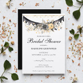 Rustic Black and Peach Floral Bridal Shower 招待状