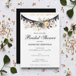 Rustic Black and Peach Floral Bridal Shower 招待状