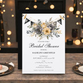 Rustic Black and Peach Floral Bridal Shower 招待状