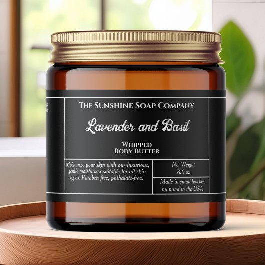 Rustic black body butter or cosmetics jar label ペットボトルラベル