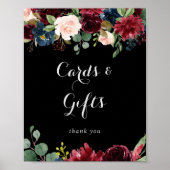 Rustic Black Botanical Cards and Gifts Sign ポスター (正面)
