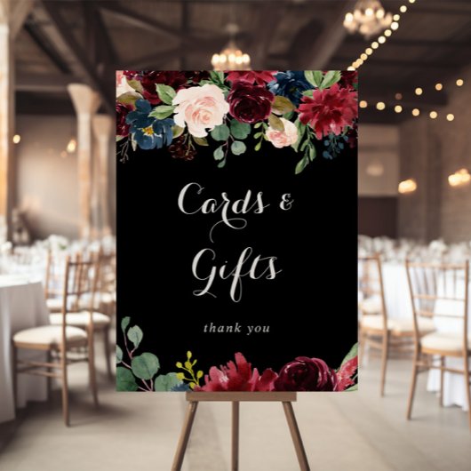 Rustic Black Botanical Cards and Gifts Sign ポスター