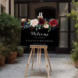 Rustic Black Botanical Wedding Welcome Sign ポスター