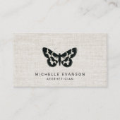 Rustic Black Butterfly Logo on Elegant Linen 名刺 (正面)
