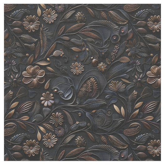 Rustic black copper tooled leather ファブリック (クローズアップ)