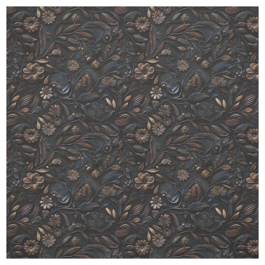 Rustic black copper tooled leather ファブリック (見本)