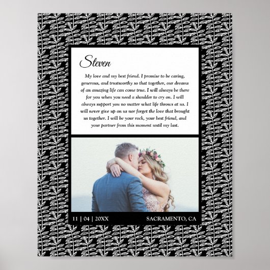 Rustic Black Custom Wedding Photo Marriage Vows ポスター (正面)
