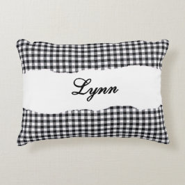 Rustic Black Gingham Personalized Name アクセントクッション