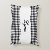 Rustic Black Gingham Personalized Name アクセントクッション (裏面(縦))