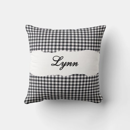 Rustic Black Gingham Personalized Name クッション (裏面)