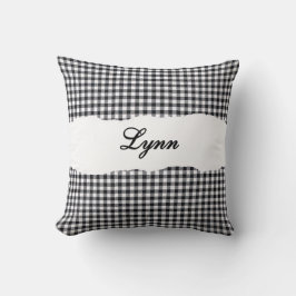 Rustic Black Gingham Personalized Name クッション
