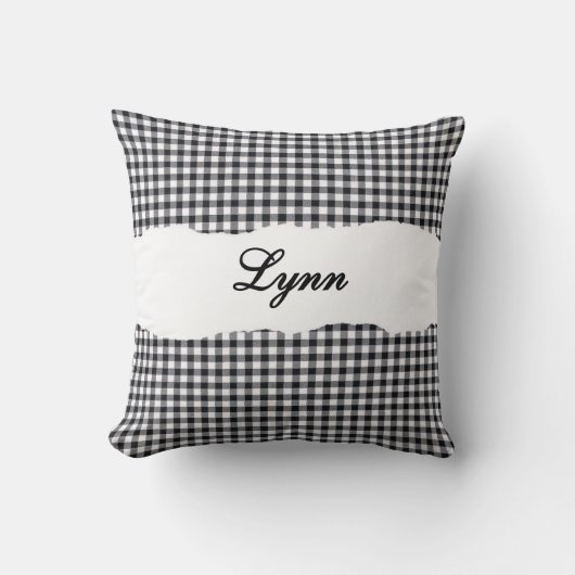 Rustic Black Gingham Personalized Name クッション (正面)