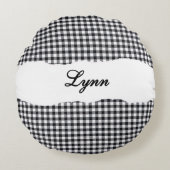 Rustic Black Gingham Personalized Name ラウンドクッション (正面)