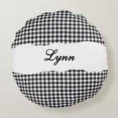 Rustic Black Gingham Personalized Name ラウンドクッション (裏面)