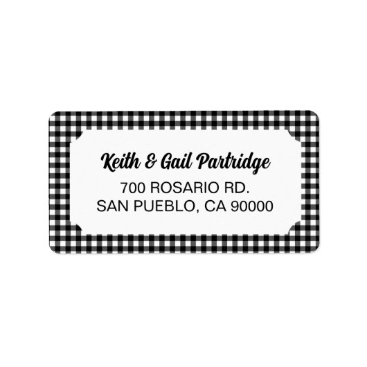 Rustic Black& White Buffalo Plaid Custom ラベル (正面)