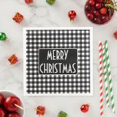 Rustic Black & White Buffalo Plaid Merry Christmas
