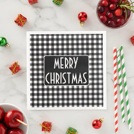 Rustic Black & White Buffalo Plaid Merry Christmas