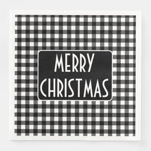 Rustic Black & White Buffalo Plaid Merry Christmas (正面)