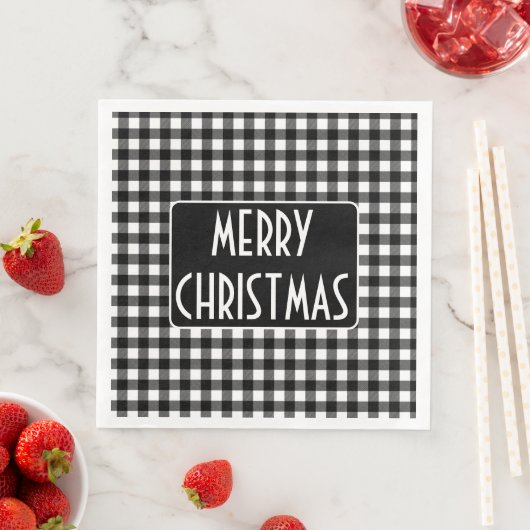 Rustic Black & White Buffalo Plaid Merry Christmas (インサイチュ)