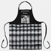 Rustic black white plaid monogram name kitchen エプロン (正面)