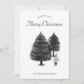 Rustic Black & White Tree Drawing Merry Christmas シーズンカード (正面)