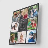 Rustic Black Wood 8 Photo Collage Family Quote  スクエア壁時計 (傾斜)