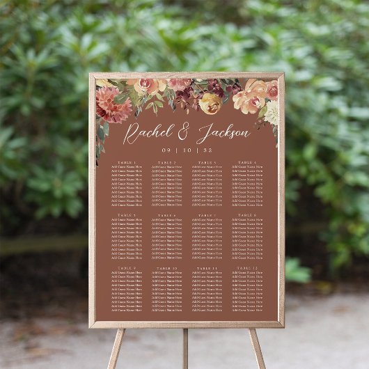 Rustic Bloom Floral Wedding Seating Chart ポスター