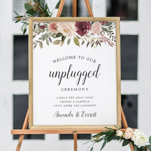 Rustic Bloom Unplugged Ceremony Wedding Sign ポスター