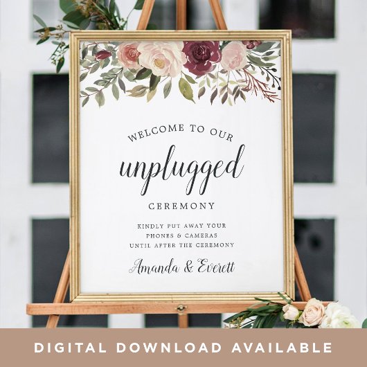 Rustic Bloom Unplugged Ceremony Wedding Sign ポスター