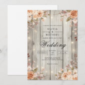 Rustic Blossom String Lights Wedding 招待状 (正面/裏面)