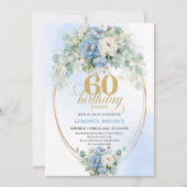 Rustic Blue and Gold 60th Birthday Invitation 招待状 (正面)