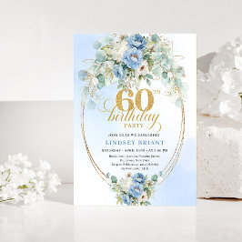 Rustic Blue and Gold 60th Birthday Invitation 招待状