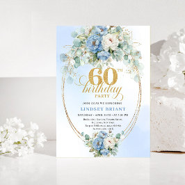 Rustic Blue and Gold 60th Birthday Invitation 招待状