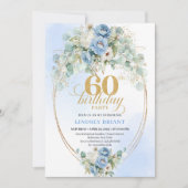 Rustic Blue and Gold 60th Birthday Invitation 招待状 (正面)