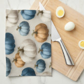 Rustic Blue and Neutral Pumpkins キッチンタオル (四つ折り)
