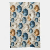 Rustic Blue and Neutral Pumpkins キッチンタオル (縦)