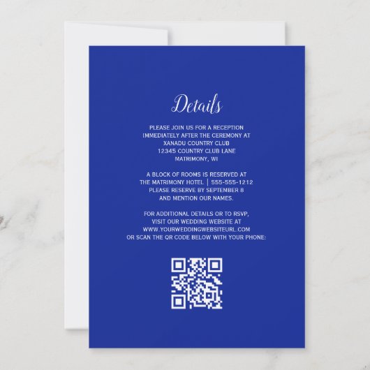 Rustic Blue Arch Portuguese Tile QR Code Wedding 招待状 (裏面)