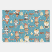 Rustic Blue Baby First Christmas Animals Add Name ラッピングペーパーシート (正面2)