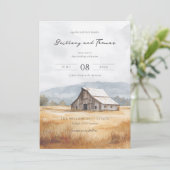 Rustic Blue Barn Watercolor 招待状 (スタンド正面)