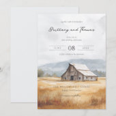 Rustic Blue Barn Watercolor 招待状 (正面/裏面)