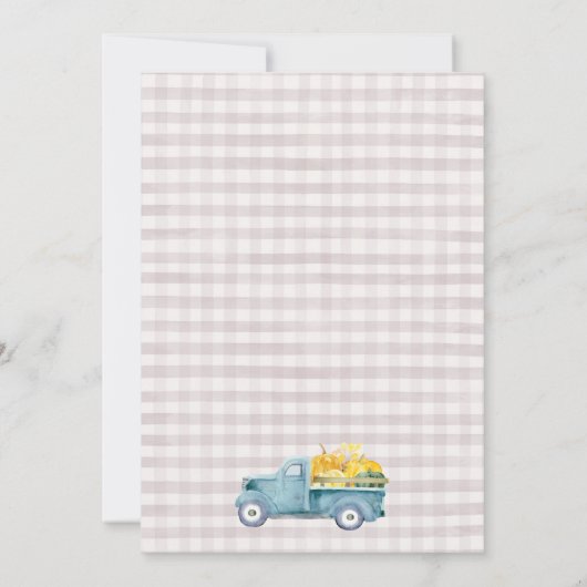 Rustic Blue Brown Fall Pumpkin Truck Baby Shower 招待状 (裏面)